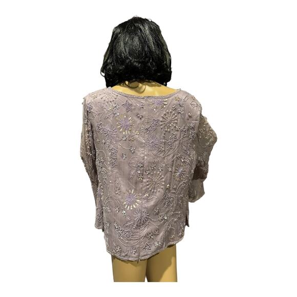 Adrianna Papell Occasions silk Lavender sequin beaded sheer sleeve top size 20W - Picture 15 of 15